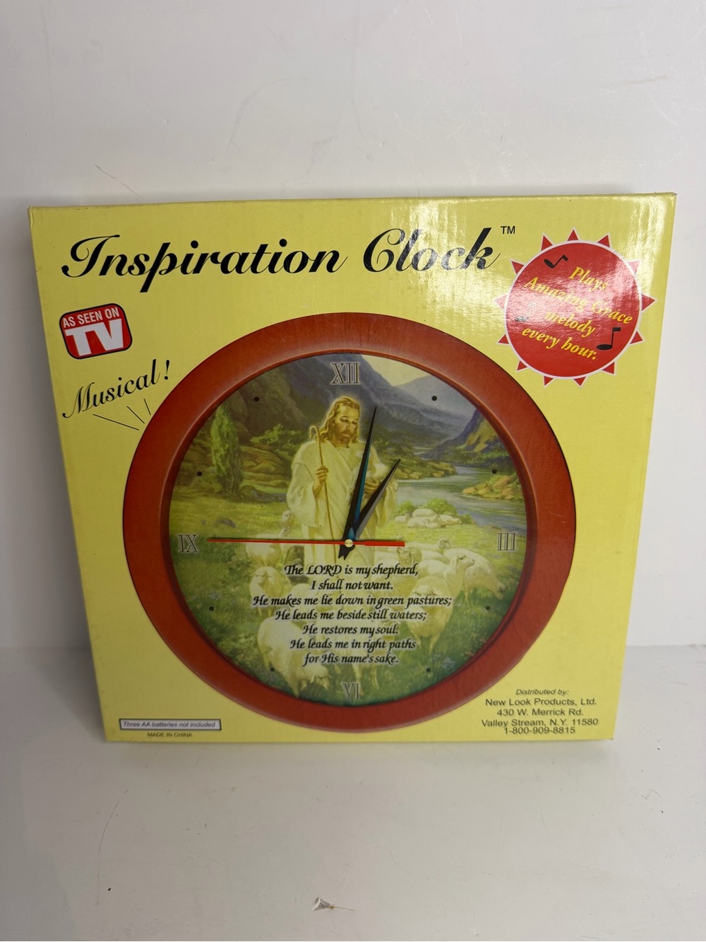 Jesus Good Shepherd Psalm 23 Musical Amazing Grace Wall Clock NIB
